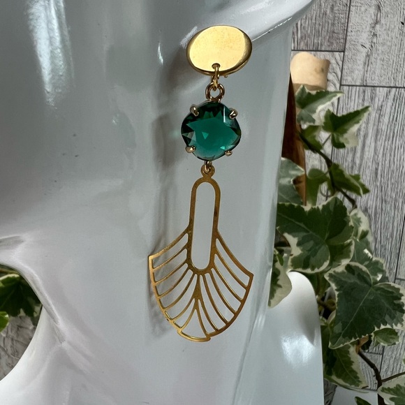 Elegant Art-Deco Inspired Brass Earrings, Gold Statement Earrings, Delicate Dang - Picture 10 of 11